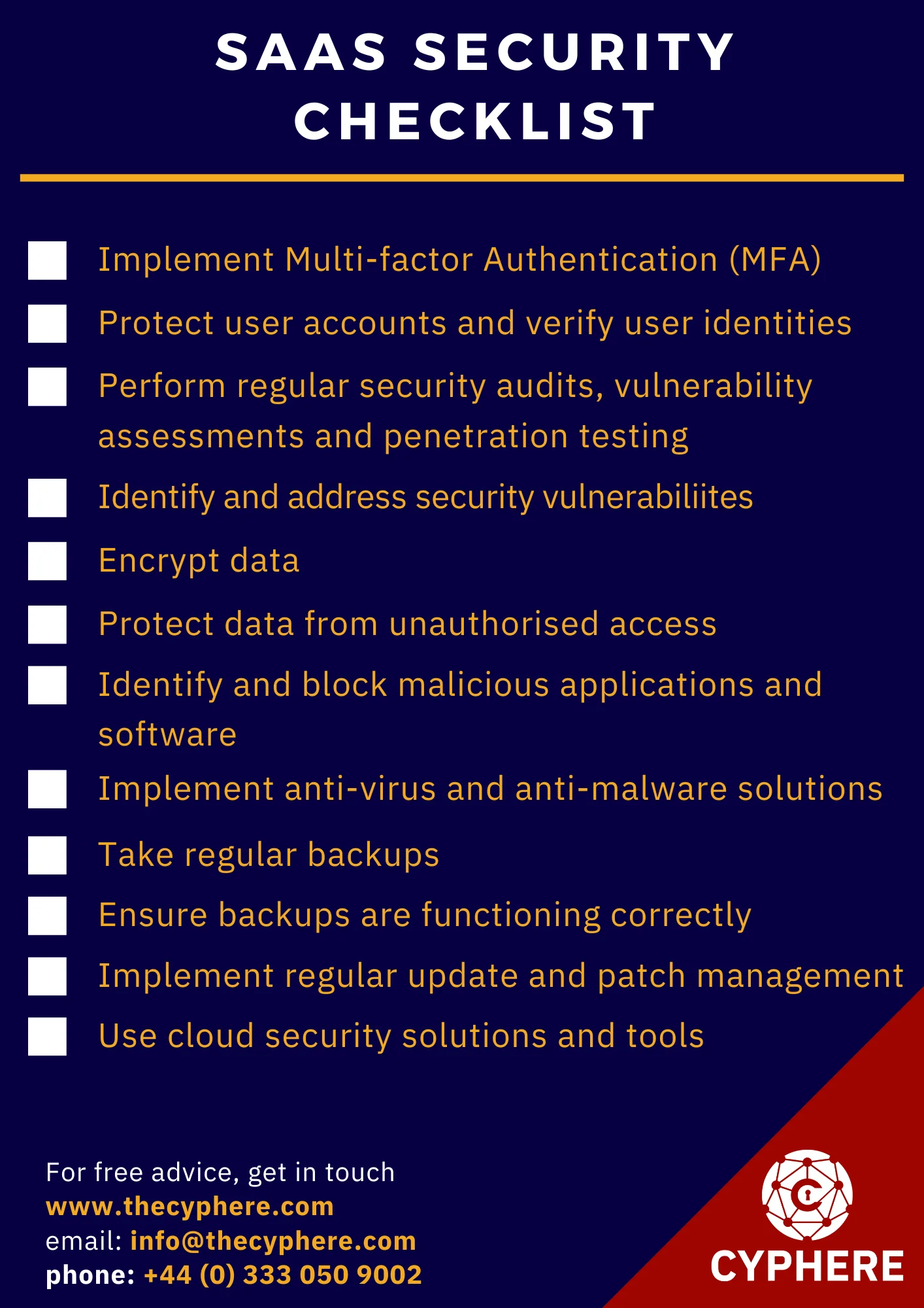 Role of security in SaaS: Issues and best practices checklist 1 SaaS security checklist