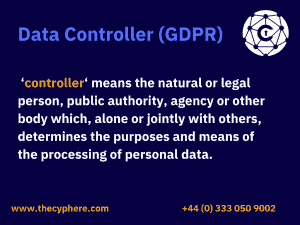 Explanation of the difference between a data controller and data processor under GDPR.