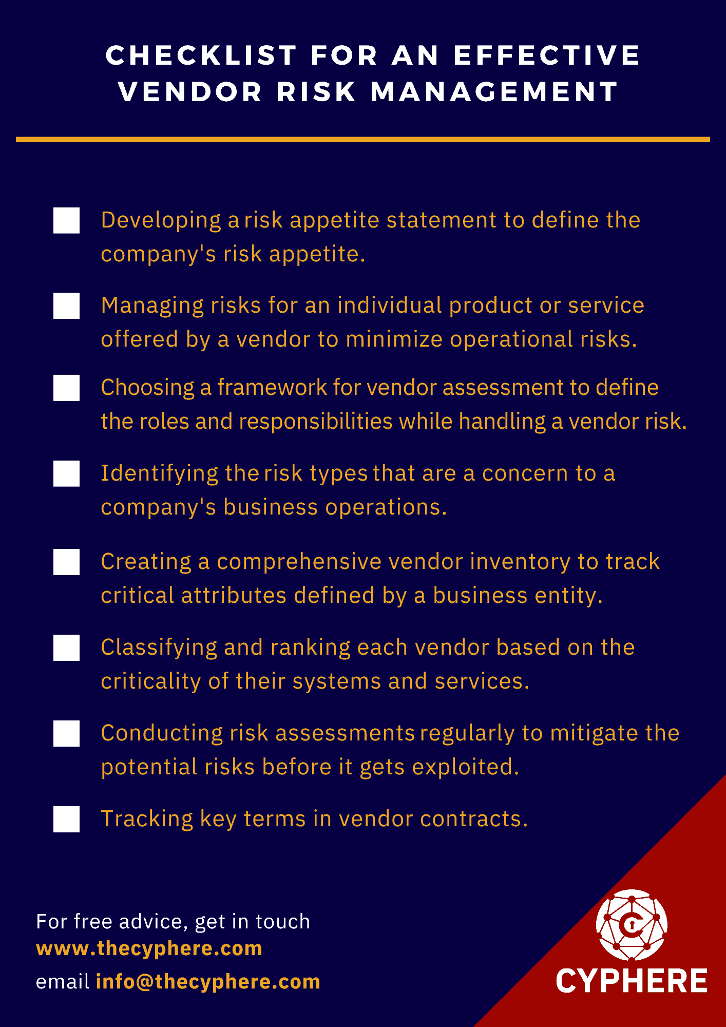 Checklist for an effective vendor risk management