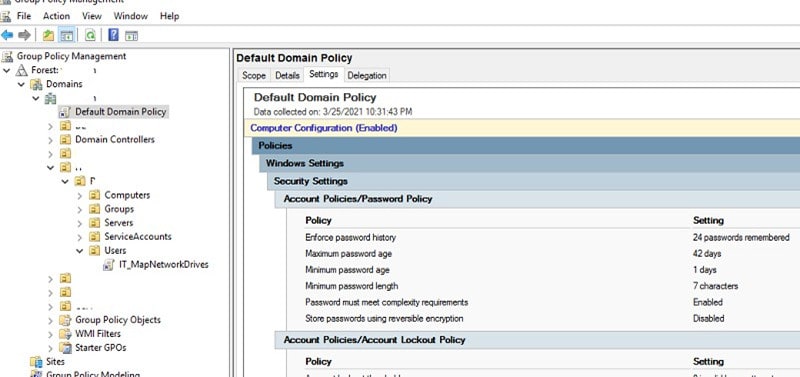 A screen shot of the vmware management console featuring password complexity group policy.