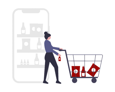 A woman shopping in front of a smartphone.